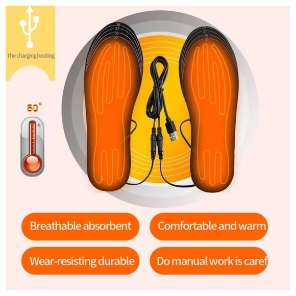 USB charging heating insoles for women or men & most shoe types, cut to fit - Picture 3 of 10
